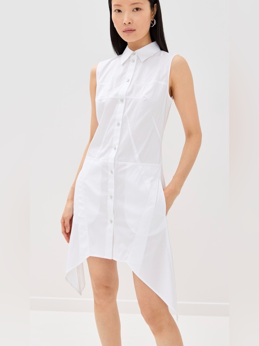 Helmut Lang Bustier Shirt Dress White Asymmetrical Hem Sleeveless Size 4 NWT